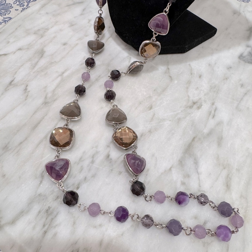 Elegant Purple and Brown Beaded Necklace - Picture 3 of 4